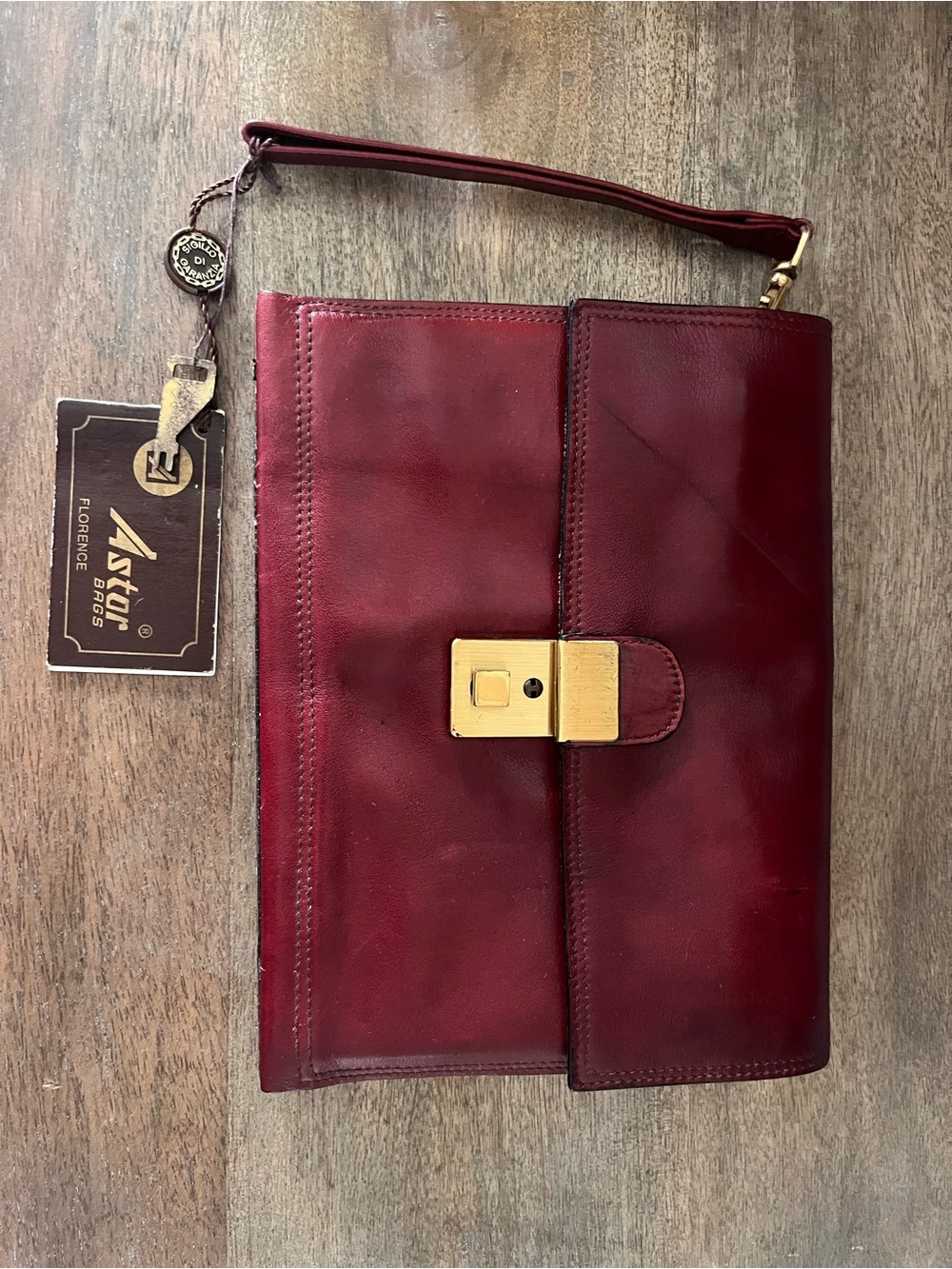 Astor Burgundy Leather Wristlet Clutch with Gold-Tone Lock
